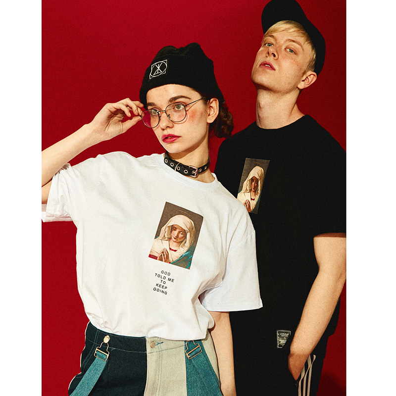 Summer Mens T Shirts Virgin Mary Printed Casual Short Sleeve TShirt Cotton Hip Hop Tops Tee Fashion Streetwear Tshirt 220608