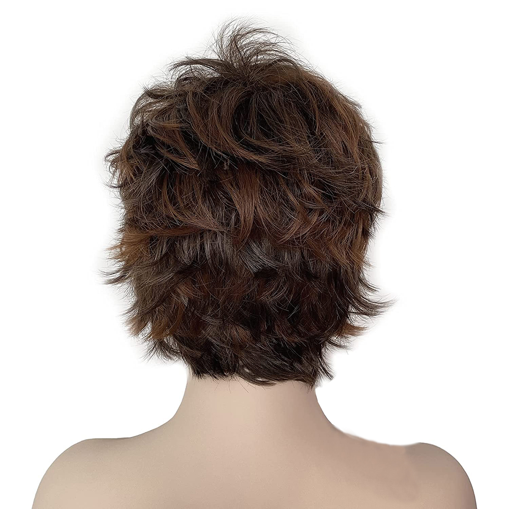 Short Ombre Blond Brown Pixie Cut Wig Dark Root Straight Layered Synthetic Hair for Black White Women