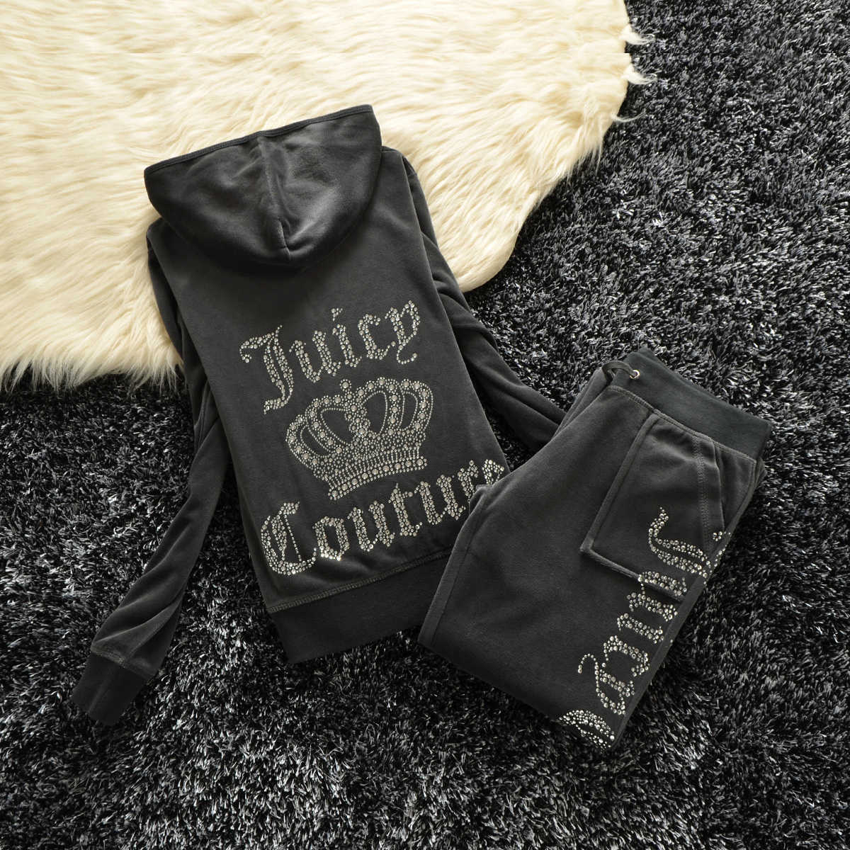 Velour Tracksuit Set for Women Lightweight Hoodie and Pants - Comfortable Loungewear C260312