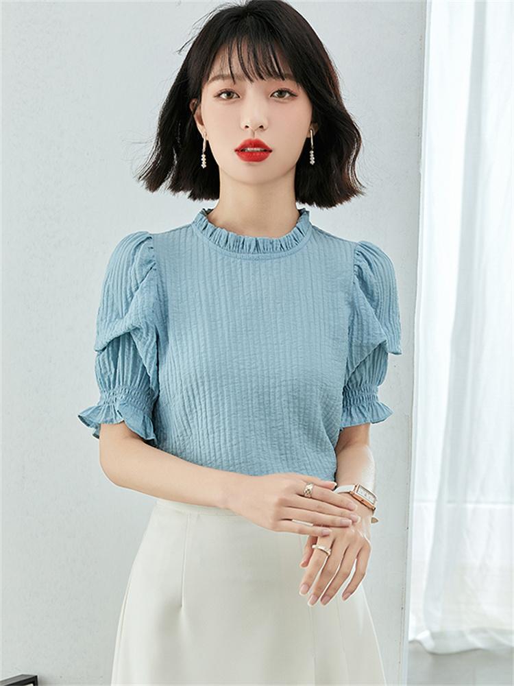 Women' Blouses & Shirts Elegant Blue Blouse Women Summer 2022 Chic Fashion Ruffle Pullover Office Work Solid Vintage ShirtsWomen 
Women' Blouses & Shirts Elegant Blue Blouse Women Summer 2022 Chic Fashion Ruffle Pullover Office Work Solid Vintage ShirtsWomen