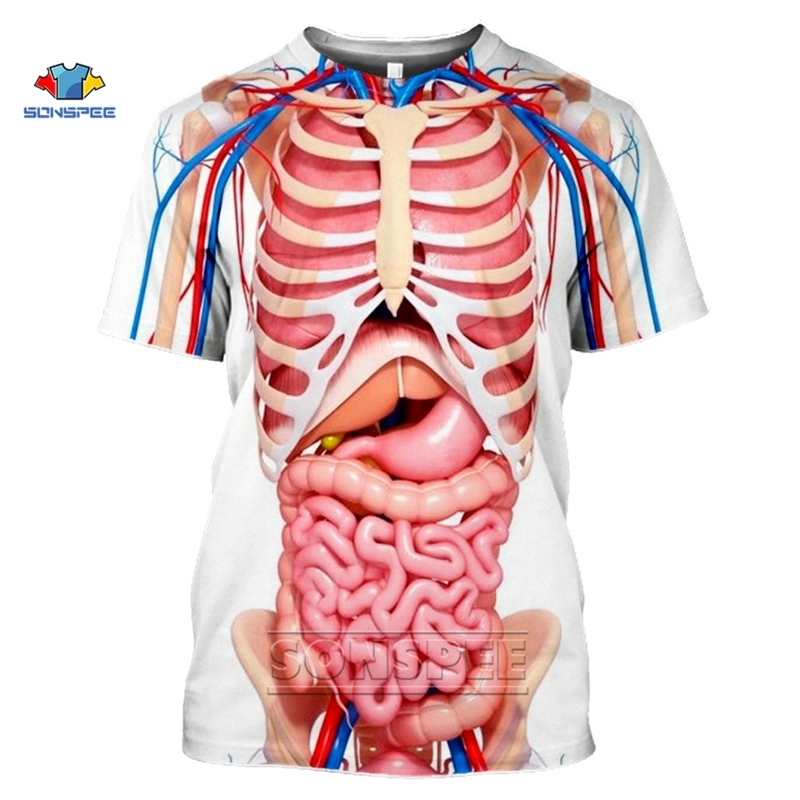 SONSPEE Arrival Male Skeleton Internal Organs T-shirts 3D Print Round Neck Short Sleev T-Shirt Anime Funny Men T Shirt 220408