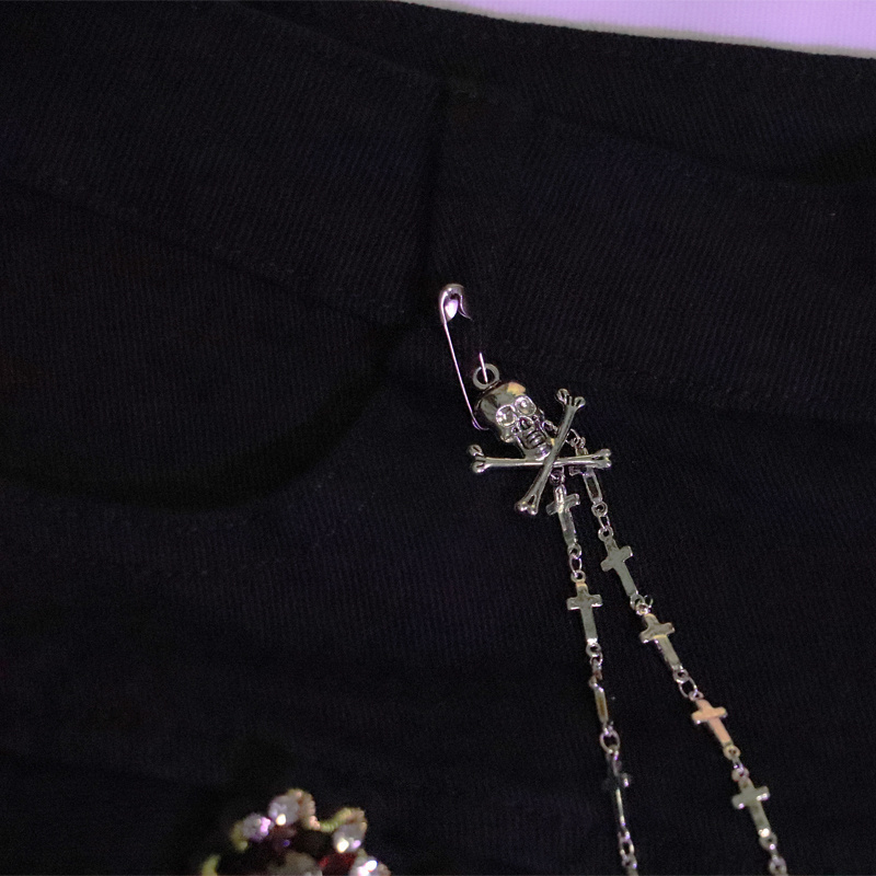 Cross Grunge Denim Mini Pleated Skirt Punk Harajuku Kawaii Emo Gothic Low Waist Jeans Skirts Y2k Indie 90s Dark Aesthetic 220317