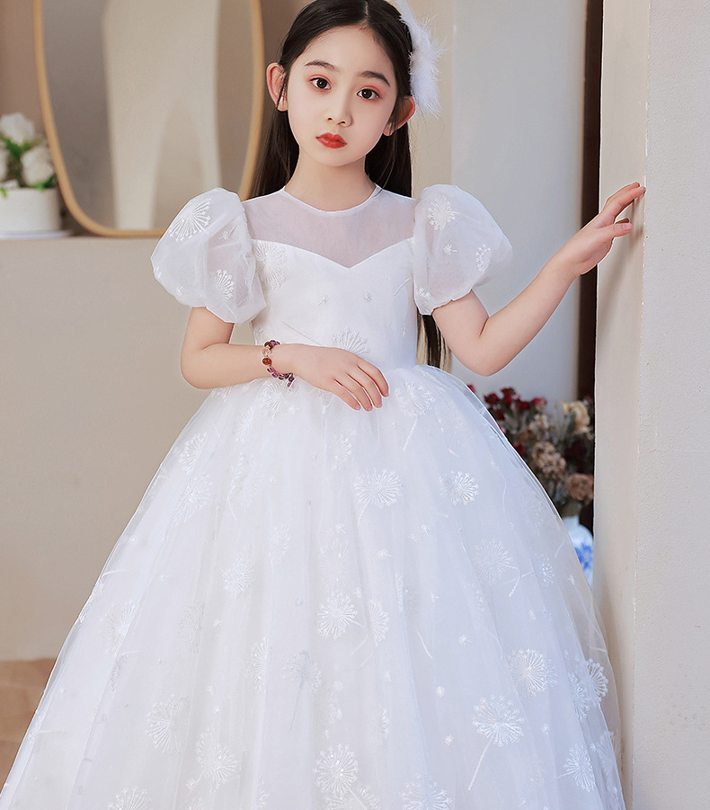 Bling Crystal Flower Girls Dresses For Teens Floor Length Beach Ball Gown Girl Pageant Party Gowns Tulle Skirt Formal Princess Kids Wear 403