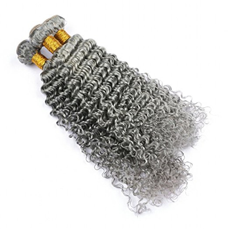 3bundles silvery grey hair bundles hights hair weft deep wave human extensions gray weaving 100gx3 Diva2