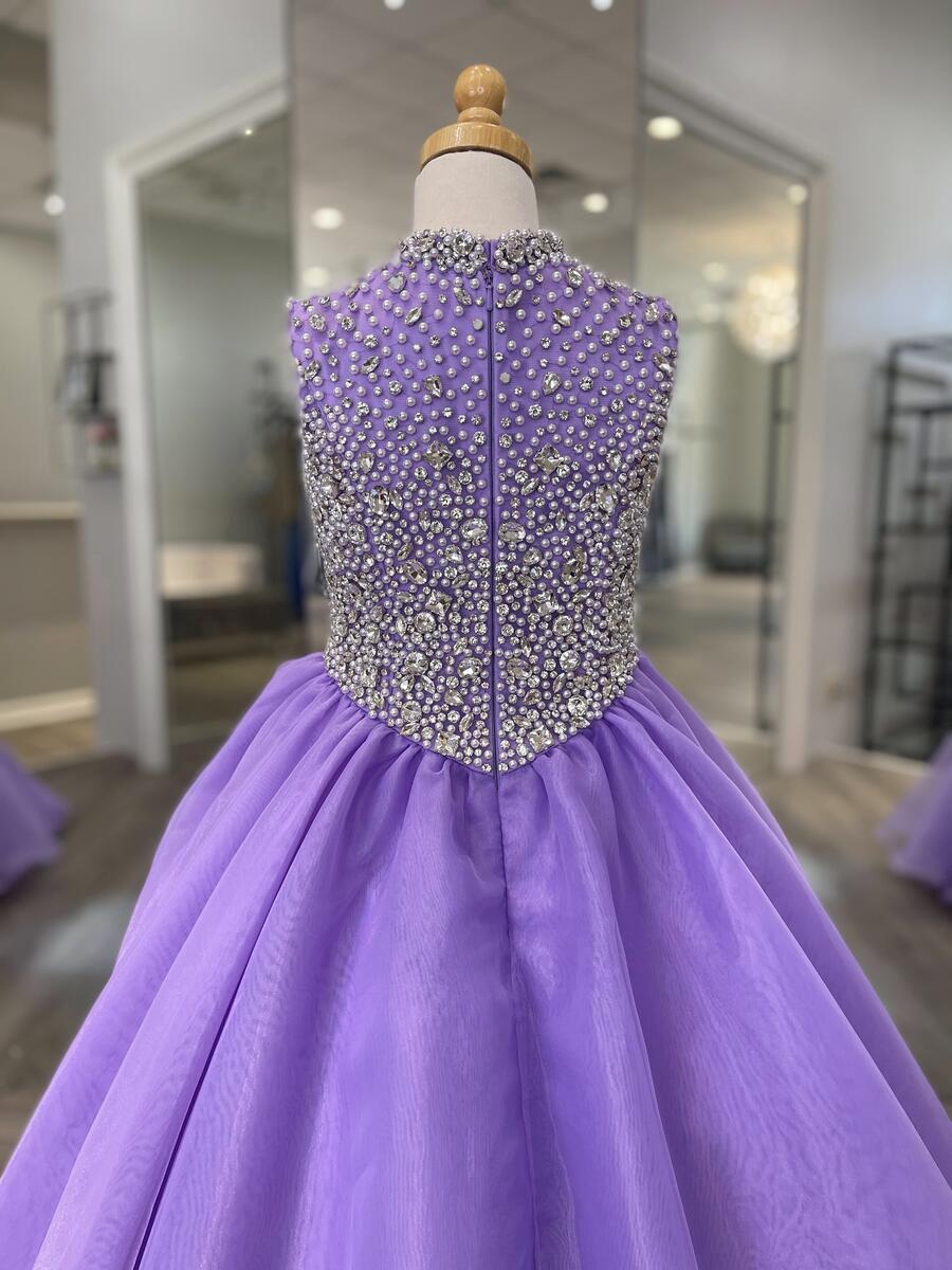 High Collar Girl Pageant Dress 2025 Ballgown Crystals Beaded Organza little Kid Birthday Formal Party Gown Toddler Teens Preteen Floor-Length Little M