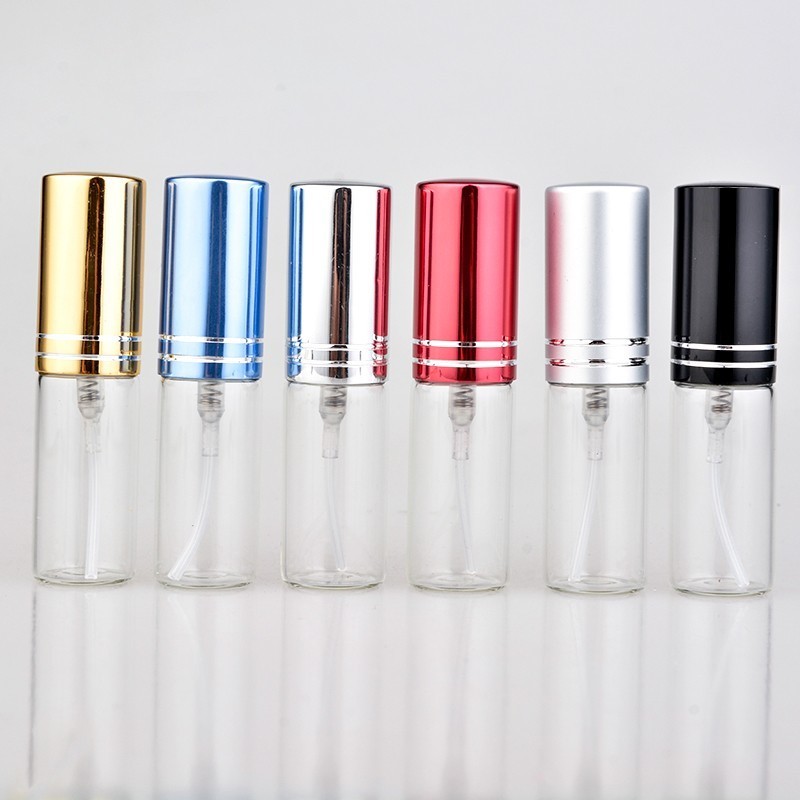 20pcs/lot 5ML 10ML 15ML Transparent Thin Glass Spray Bottle Sample Glass Vials Portable Mini Perfume Atomizer Gold Sil 220711