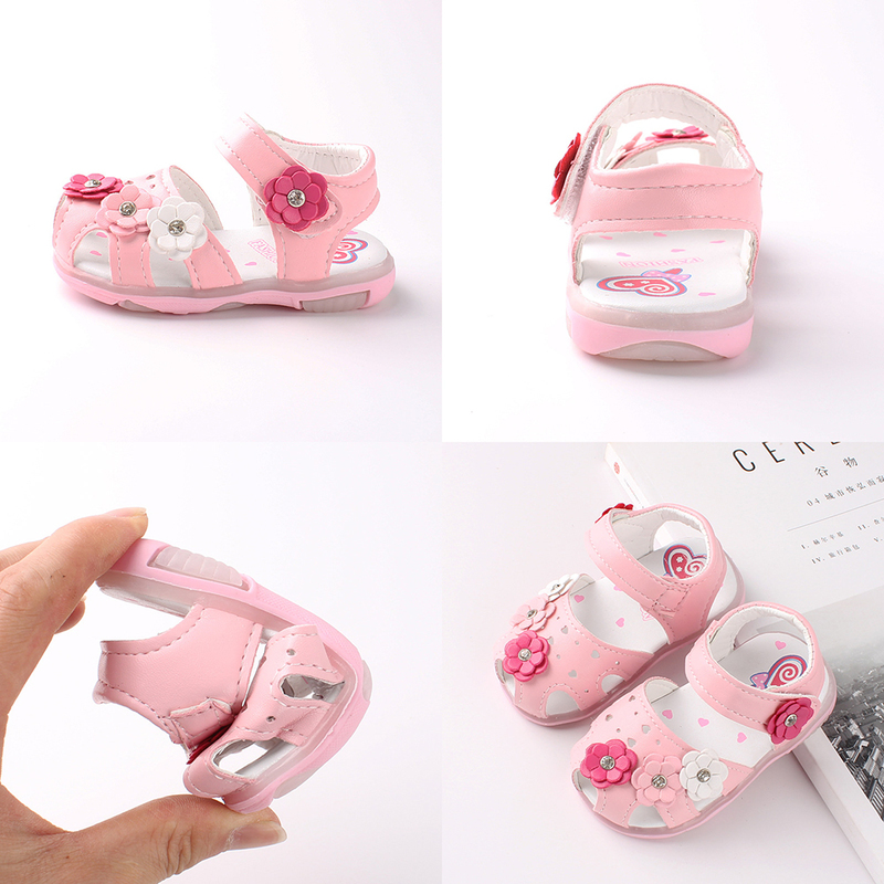 Toddler Girls Summer Sandals LED with Lights Infant Girls Sandals Flower Bow Luminous Lightweight Breathable Kids Baby Shoes 220609