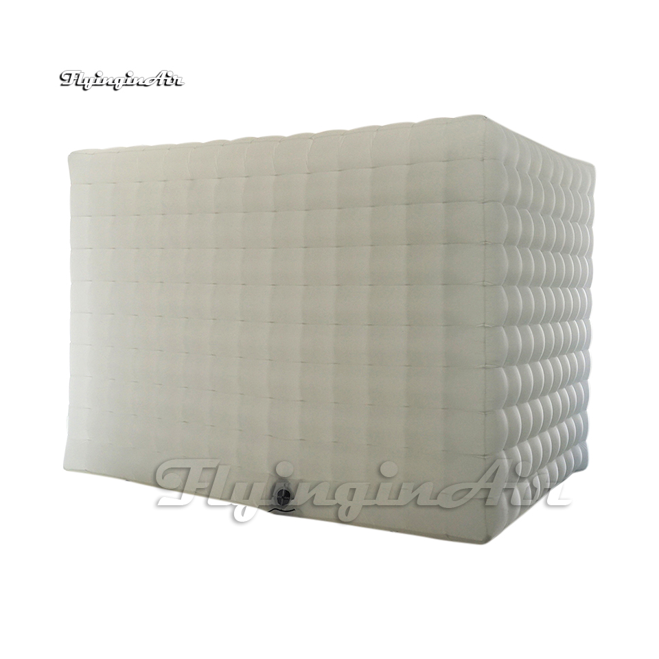 Lighting White Inflatable Photo Booth Cube Tent LED Simulated Air Blow Up Camera With Golden Zoom Ring For Party Decoration