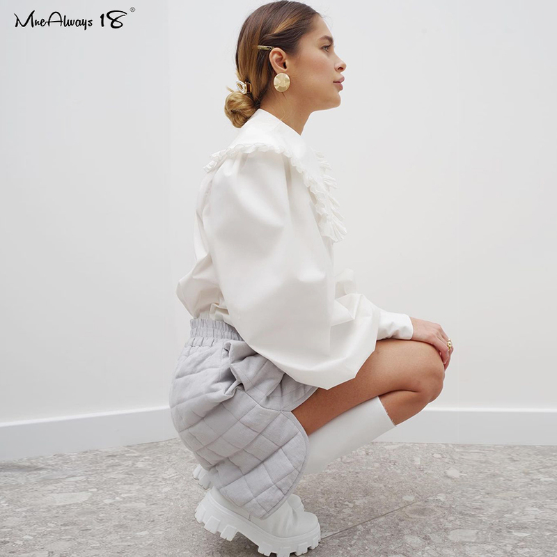 Mnealways18 Big Peter Pan Collar Ruffle Womens Blouse Long Sleeve White Cotton Casual Tops Female Spring Summer Frill Shirt 220407