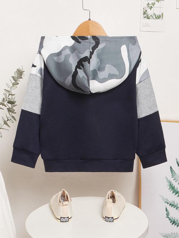 Toddler Boys Camo Panel Colorblock Hoodie SHE