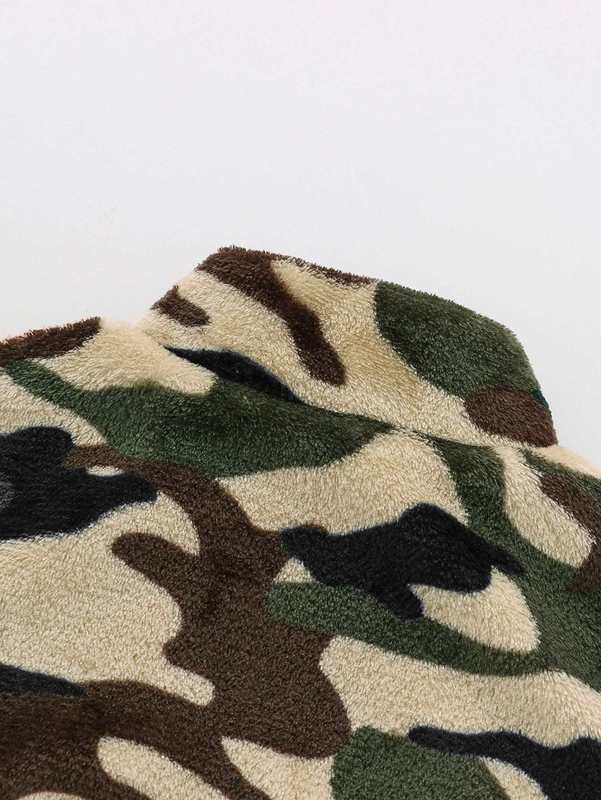 Toddler Boys Camo Print Zipper Flannel Coat SHE