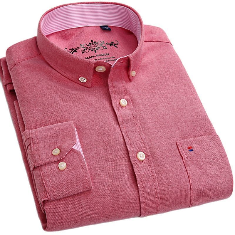 S~6xl Casual Men Shirt Solid Plus Size Long Sleeved Button Down Collar Regular Fit Thick Oxford Leisure Shirts Mens White Blue 220322