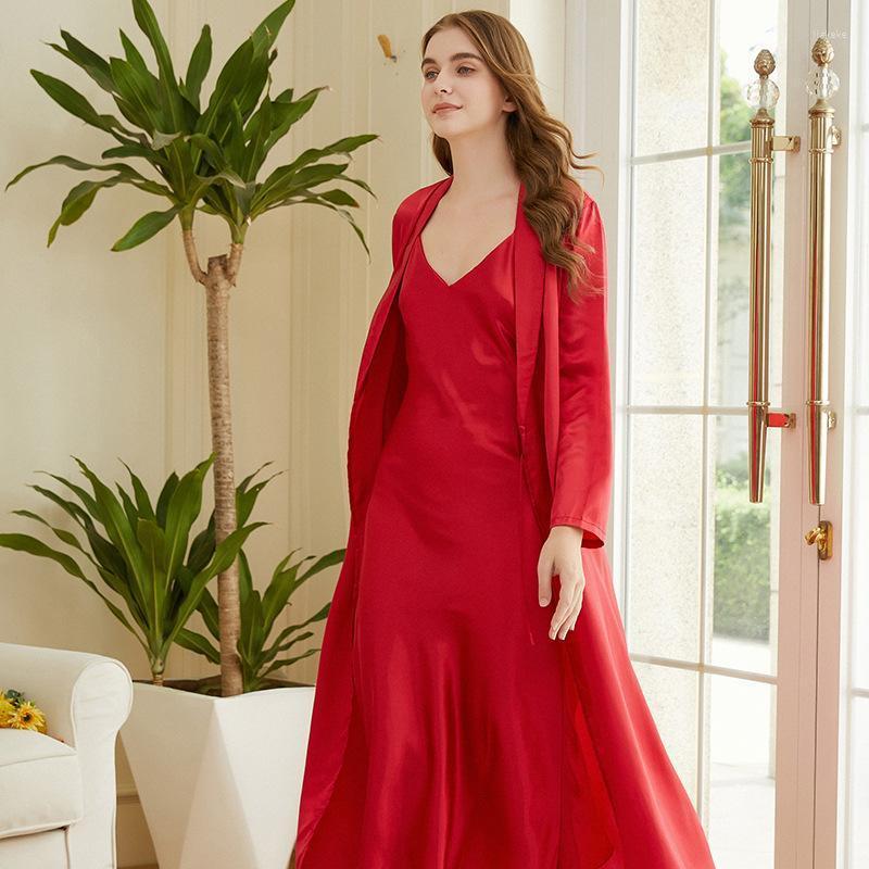 Women's Sleepwear Loose Women 2PCS Robe Set Sexy Satin Kimono Bathrobe Gown Spring Autumn Intimate Lingerie Soft Home Clothes, Red
Women's Sleepwear Loose Women 2PCS Robe Set Sexy Satin Kimono Bathrobe Gown Spring Autumn Intimate Lingerie Soft Home Clothes, Red