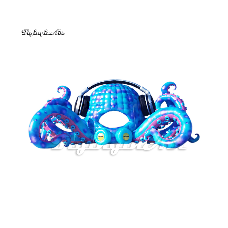 Outdoor Cartoon Animal Model Giant Inflatable Octopus Personalized DJ Booth Blue Air Blow Up Deep Sea Octopus With Headphone For Concert Stage