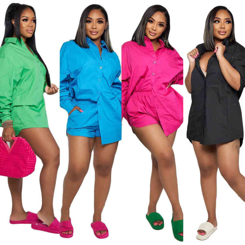 K7130 2022 Designer Women' Two Piece Set Casual Solid Long Sleeves Shirts And Shorts Summer Time Suits, Black
K7130 2022 Designer Women' Two Piece Set Casual Solid Long Sleeves Shirts And Shorts Summer Time Suits, Black