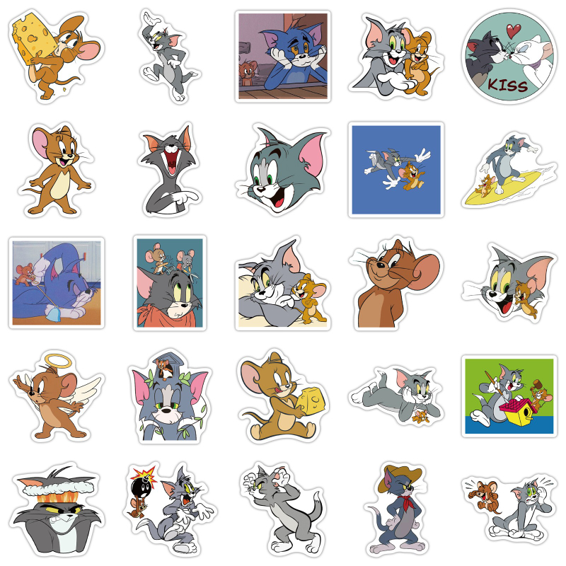 50Pcs/Lot Tom and Jerry Sticker Cats and Mouse 90s Art Print Home Decor Wall Notebook Phone Luggage Laptop Bicycle Scrapbooking Album Decals Stickers