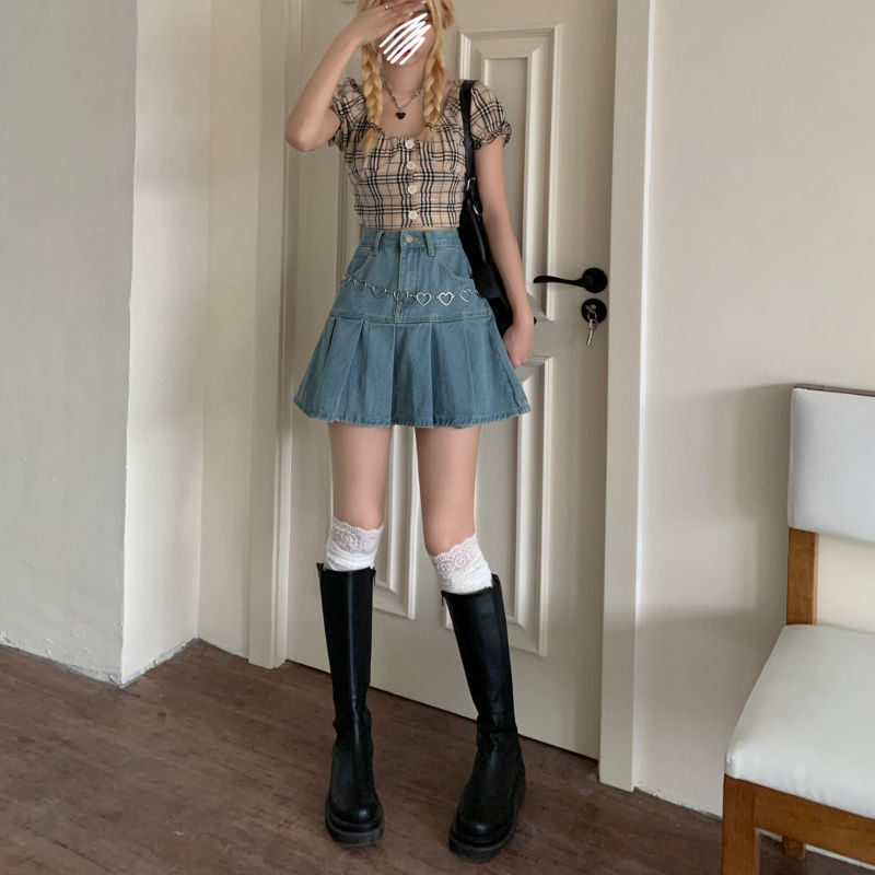 Casual Denim Mini Skirt Women Summer High-Waiste Harajuku Y2k Pleated Skirt Blue Japanese Korean Style Fashion Clothing 220505