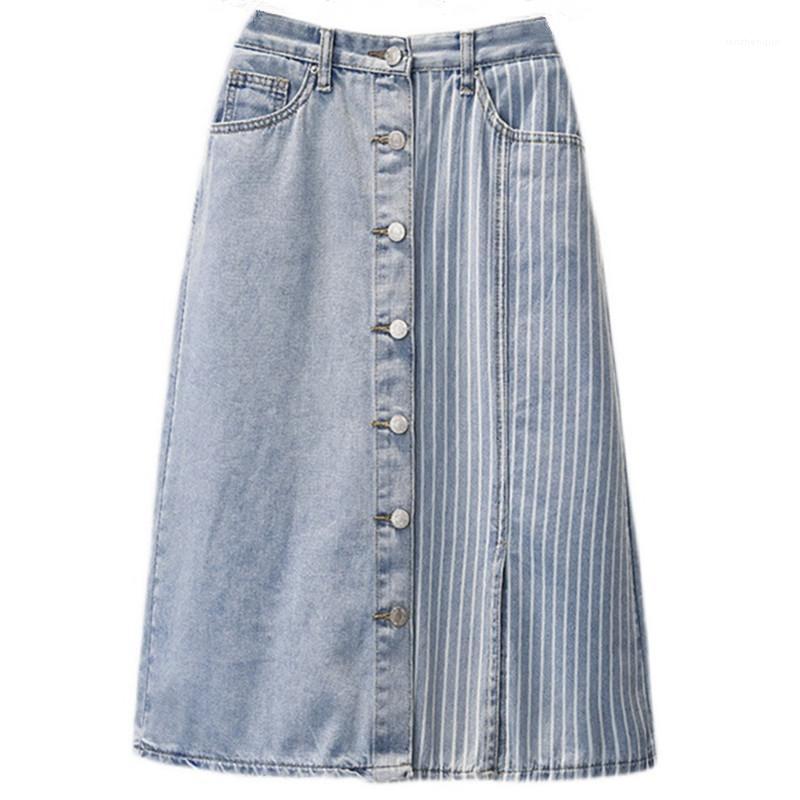 Office Lady High Quality Retro Blue Split Denim Skirt Women Summer Single Breasted Striped Patchwork Midi Skirts Mujer T144
Office Lady High Quality Retro Blue Split Denim Skirt Women Summer Single Breasted Striped Patchwork Midi Skirts Mujer T144
