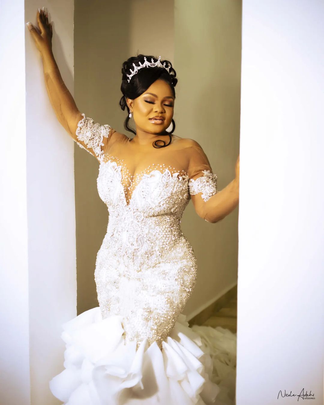 plus size arabic aso ebi mermaid luxurious sparkly wedding dress lace beaded crystals bridal gowns dresses zj22