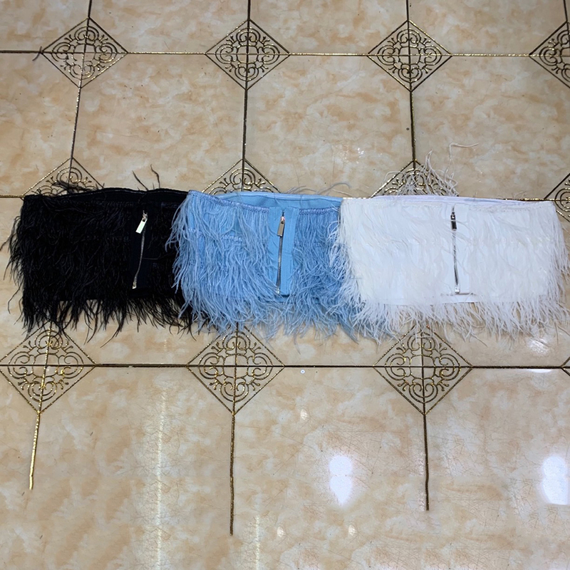 Fashion Feather Tank Tops Tube Ladies Chic Sexy Strapless Sleeveless Celebrity Party Club Bandage Crop High Quality 220316