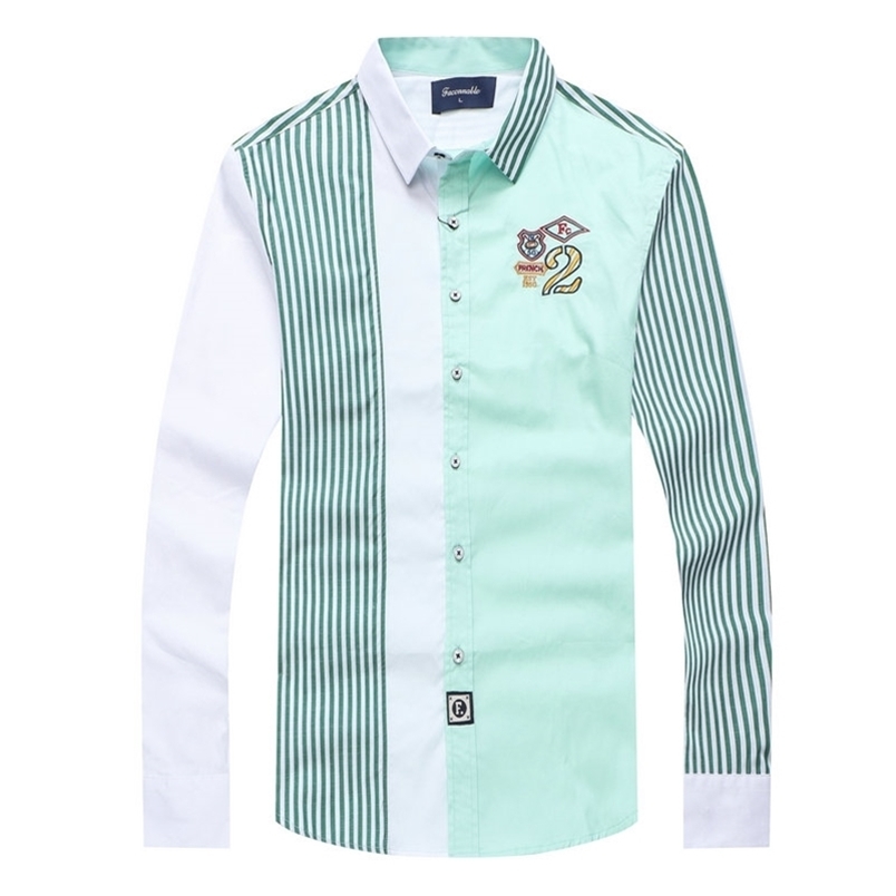 Faconnable men's Casual patckwork full Shirts Brand embroidery social homme striped Shirt Camisa Hombre Masculina Chemise tops 220326
Faconnable men's Casual patckwork full Shirts Brand embroidery social homme striped Shirt Camisa Hombre Masculina Chemise tops 220326