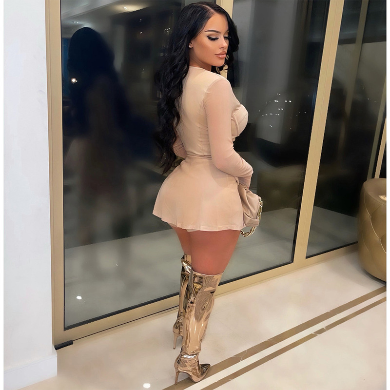 Summer Women Tracksuit Two Piece Set Sheer Mesh Shirt Coat + Panty Solid Color See Through Party Night Cloths Outift CX220324