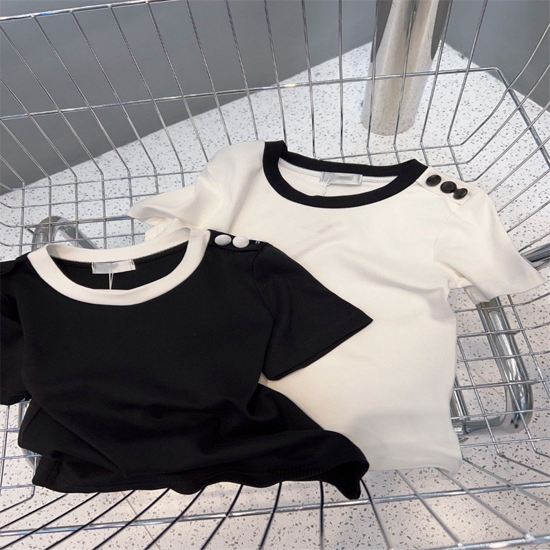 Women's T-Shirt Short Sleeve BlouseTop Casual Match Letter Slim Girl Black White Button Logo Shirts Fashion 22SS High Quality Cotton