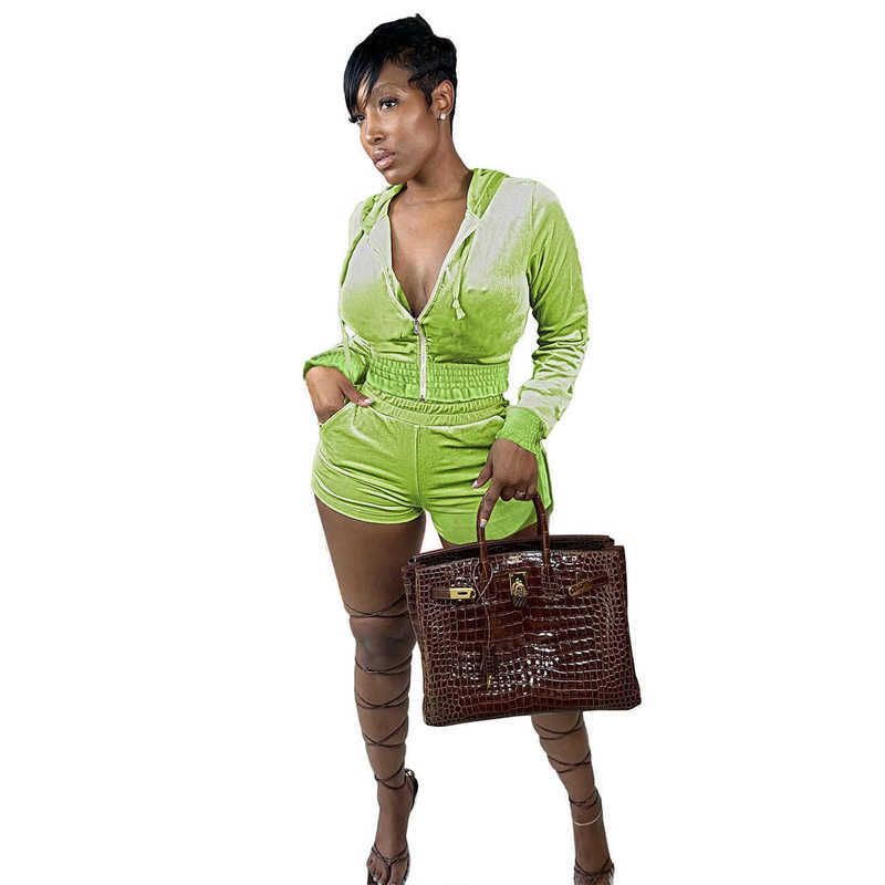 Designer Women Velvet Hooded Tracksuits Two Piece Pants Set 2022 Autumn Winter Velour Hoodies Ruffle Shorts Outfits Clothing