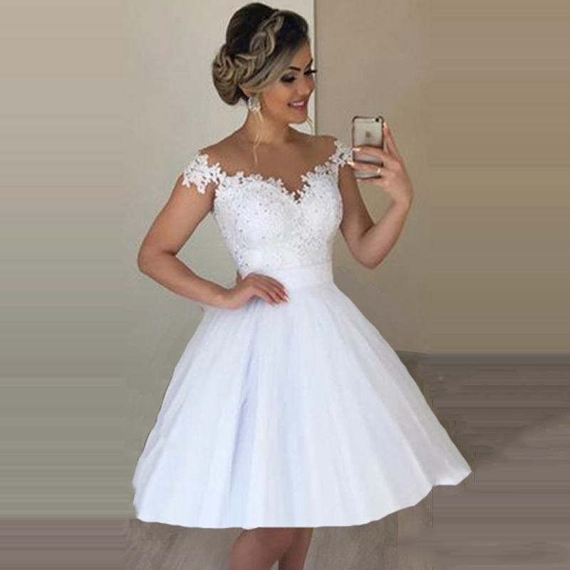2 in 1 Removable Skirt Wedding Dresses White Lace Cap Sleeve Beaded Lace short beach Bridal Gowns Customize Plus