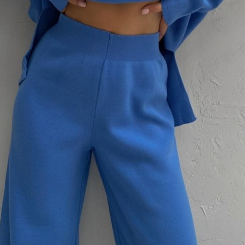 Women Turtleneck Sweater Tracksuit Winter Loose Lady Knitted Pants Suit Solid Long Sleeve Pullover Wide Leg Trousers Casual 220817