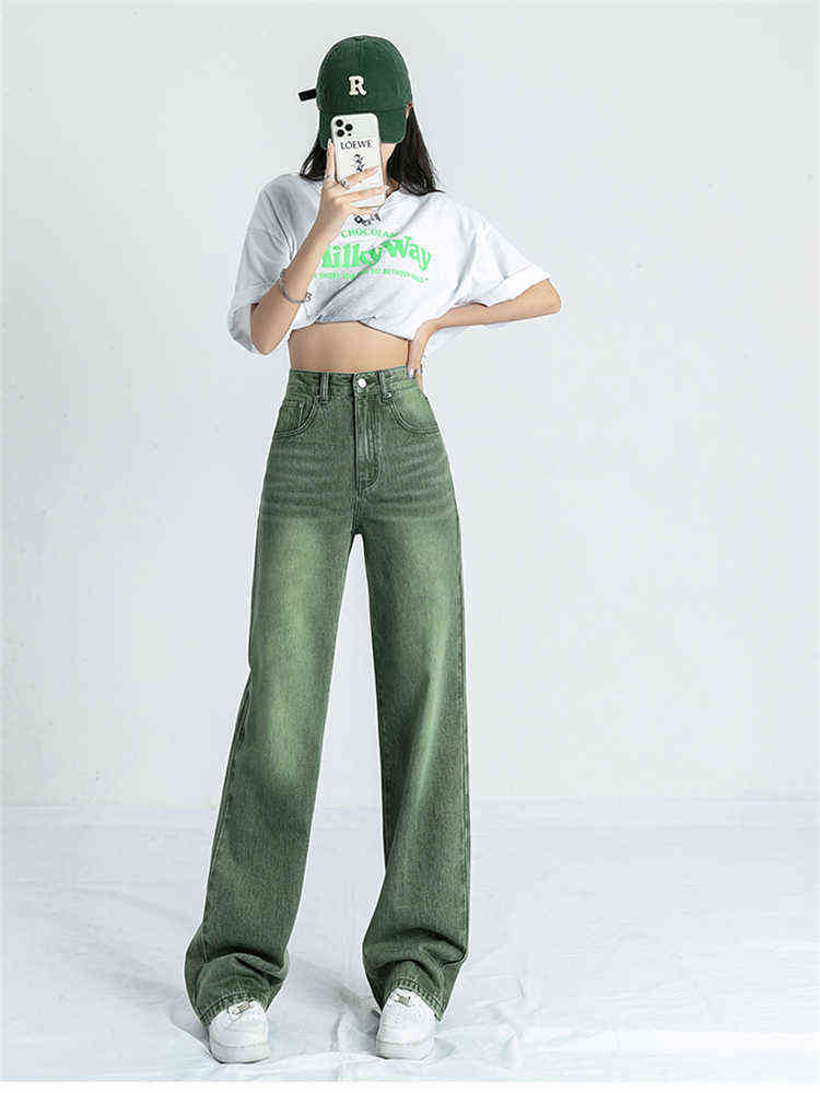 Gradient Green Wide-leg Jeans Women's Spring New Simple High-waisted Thin Casual Drape Straight Trousers Denim Pants Female T220728, Auburn
Gradient Green Wide-leg Jeans Women's Spring New Simple High-waisted Thin Casual Drape Straight Trousers Denim Pants Female T220728, Auburn