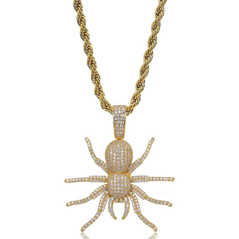 Pendant Necklaces Hip Hop Micro Paved Cubic Moissanite Bg Iced Out Black Spider Pendants Necklace For Men Rapper Jewelry Gold ColorPendant