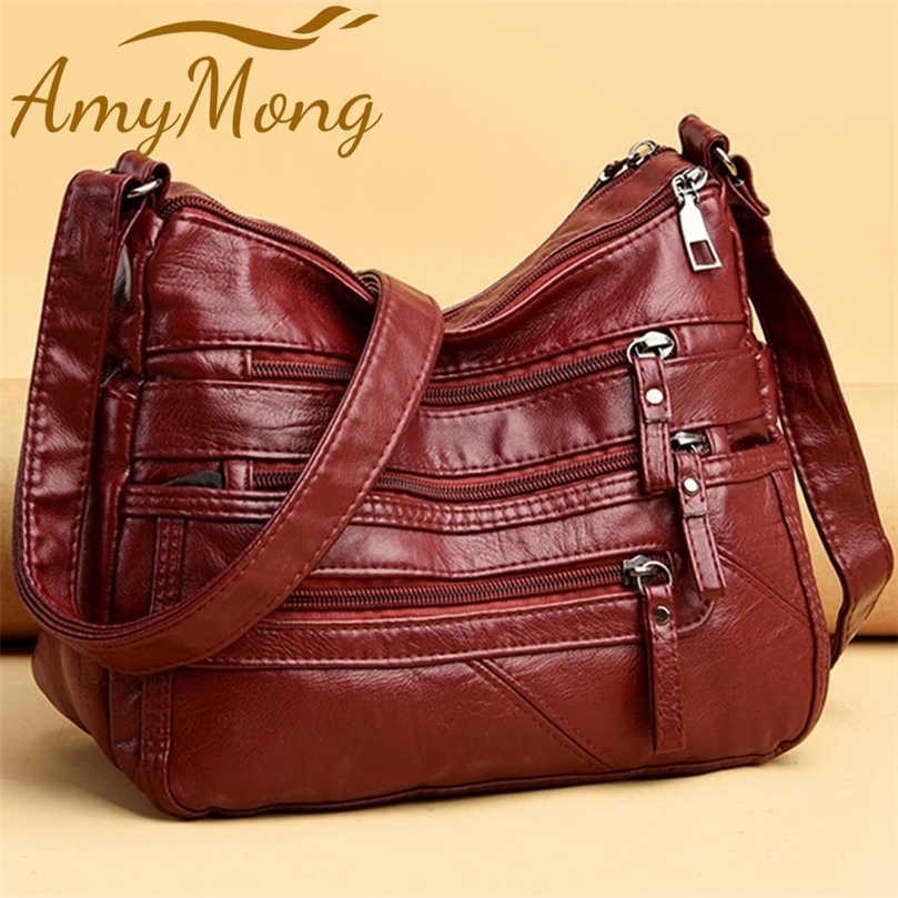 Women Soft Leather Luxury Handbags Purses Female Bags Many Pockets Designer Shoulder Crossbody Bag Fashion Sac for Ladies 220322, Burgundy
Women Soft Leather Luxury Handbags Purses Female Bags Many Pockets Designer Shoulder Crossbody Bag Fashion Sac for Ladies 220322, Burgundy