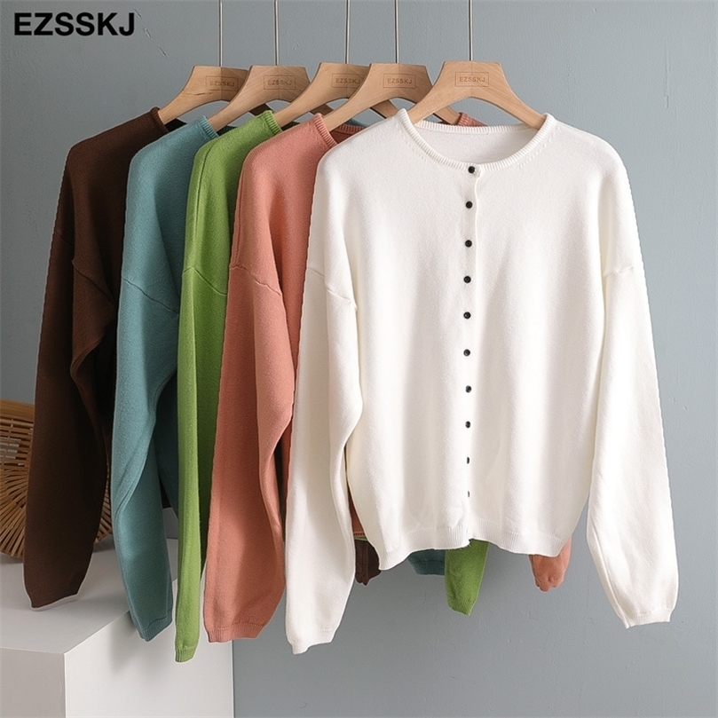 Lazy O-neck oversize loose Sweater cardigans jacket coat women sweater Korea cardigan jacket coat outwear TOP 201203