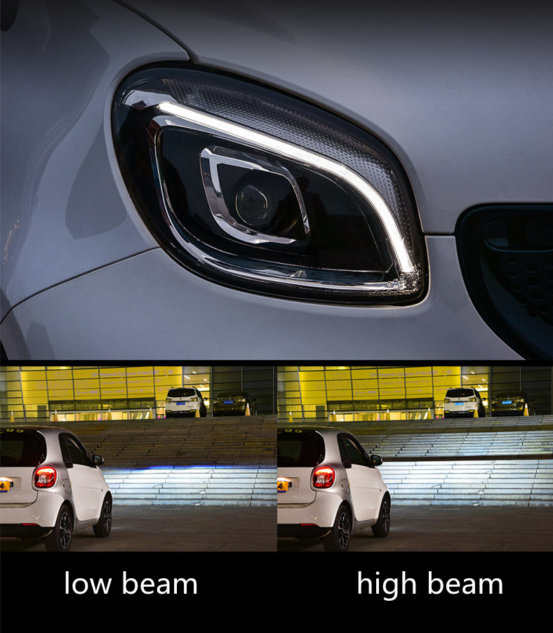 All LED head lamp For Smart LED headlights assembly 15-18 W453 high beam turn signal bifocal lens lights