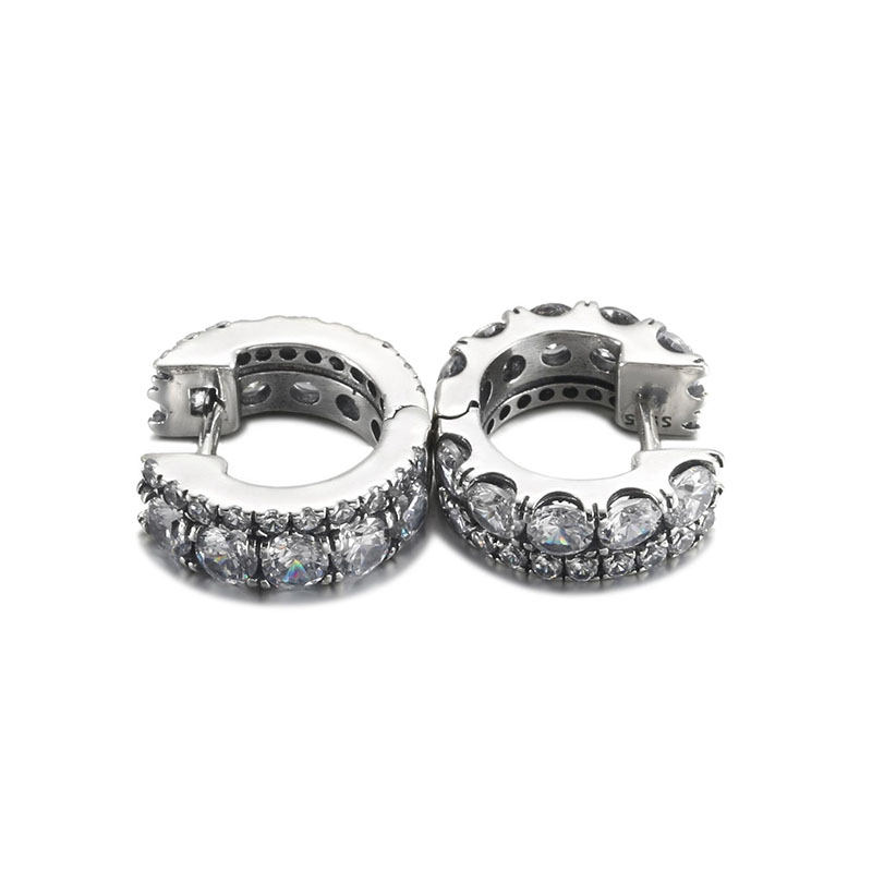 Women Mens Double Band Pave Hoop Earrings Original gift Box for Authentic 925 Sterling Silver Party Circle Stud Earring
