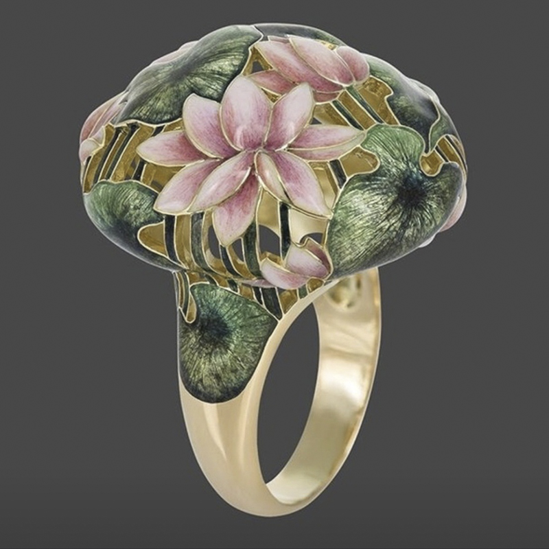 18K Gold Retro Hand-painted Floral Finger Ring for Women Colorful Opal Crystal Enamel Female Band Rings Wedding Bands Jewelry Birthday Gifts Bijoux Wh