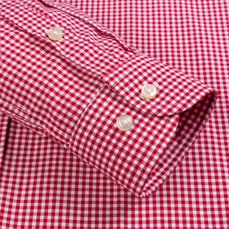 Men's Standard-Fit Long-Sleeve Micro-Check Shirts Patch Pocket Thin Soft 100% Cotton White/red Lines Checked Plaid Casual Shirt 220322
