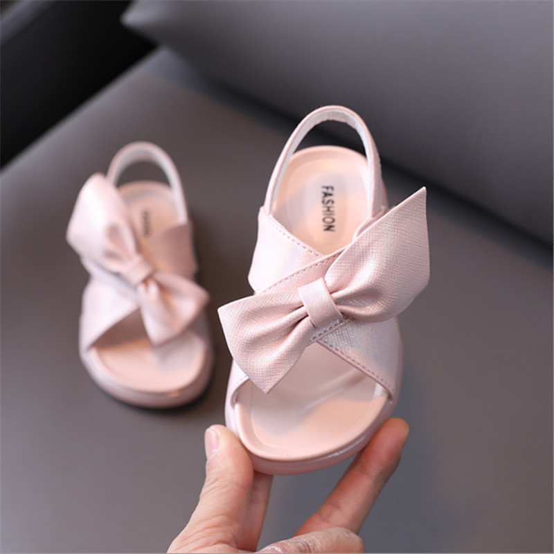 Summer Kids Sandals Girls Leather Toddler Shoes Bowtie Soft Sole Sandale Enfant Fille Fashion Slippers For Children 220607