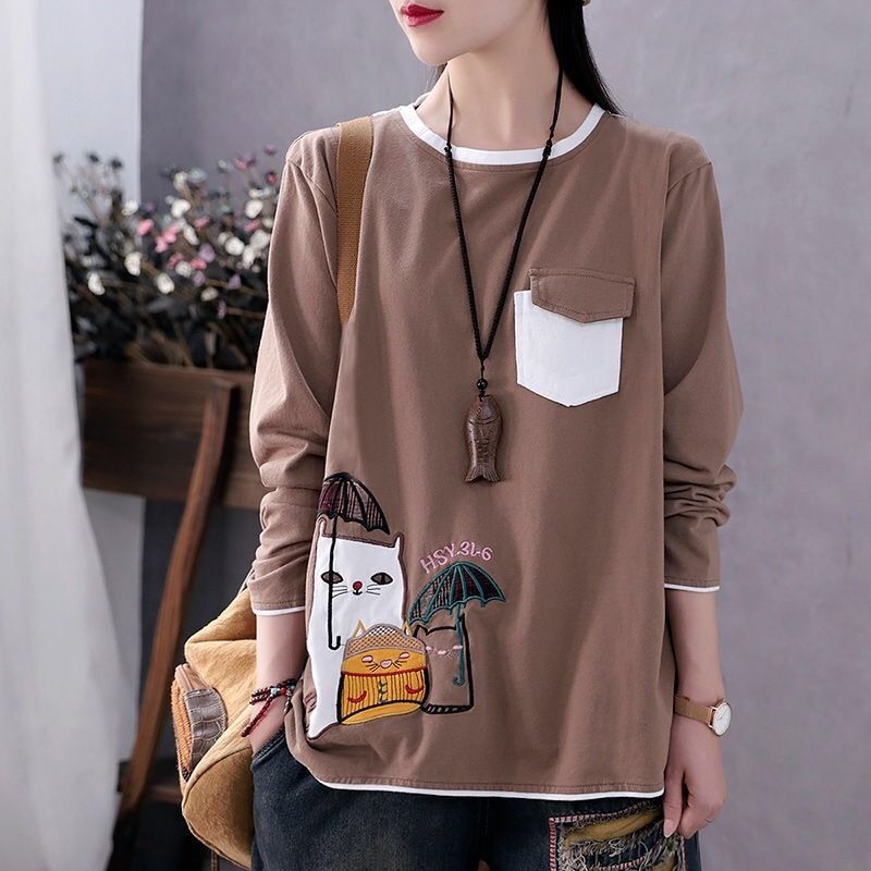 100% Cotton T Shirt Woman Summer O Neck Long Sleeve T-shirt Fashion Women s Korean Style Plus Size 220328