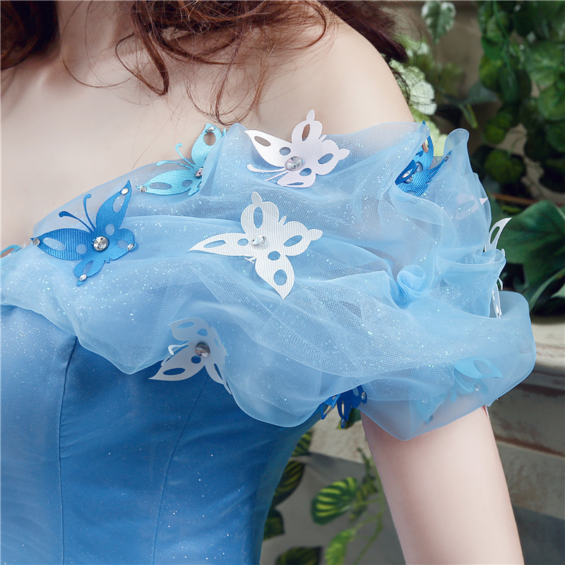 Cindirella Blue White Quinceanera Dress 2022 With Butterfly Sparkly Princess Ball Gown Prom Dress Off Shoulders Sweet 15 Skirt Luxury Vestido De 15 An