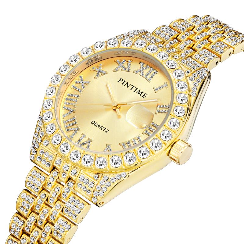 Wristwatches Fashion Men Women Bling Couple Gold Watch Full Diamond Iced Out Quartz Rome Dial Casual Dress Clock Montre
Wristwatches Fashion Men Women Bling Couple Gold Watch Full Diamond Iced Out Quartz Rome Dial Casual Dress Clock Montre