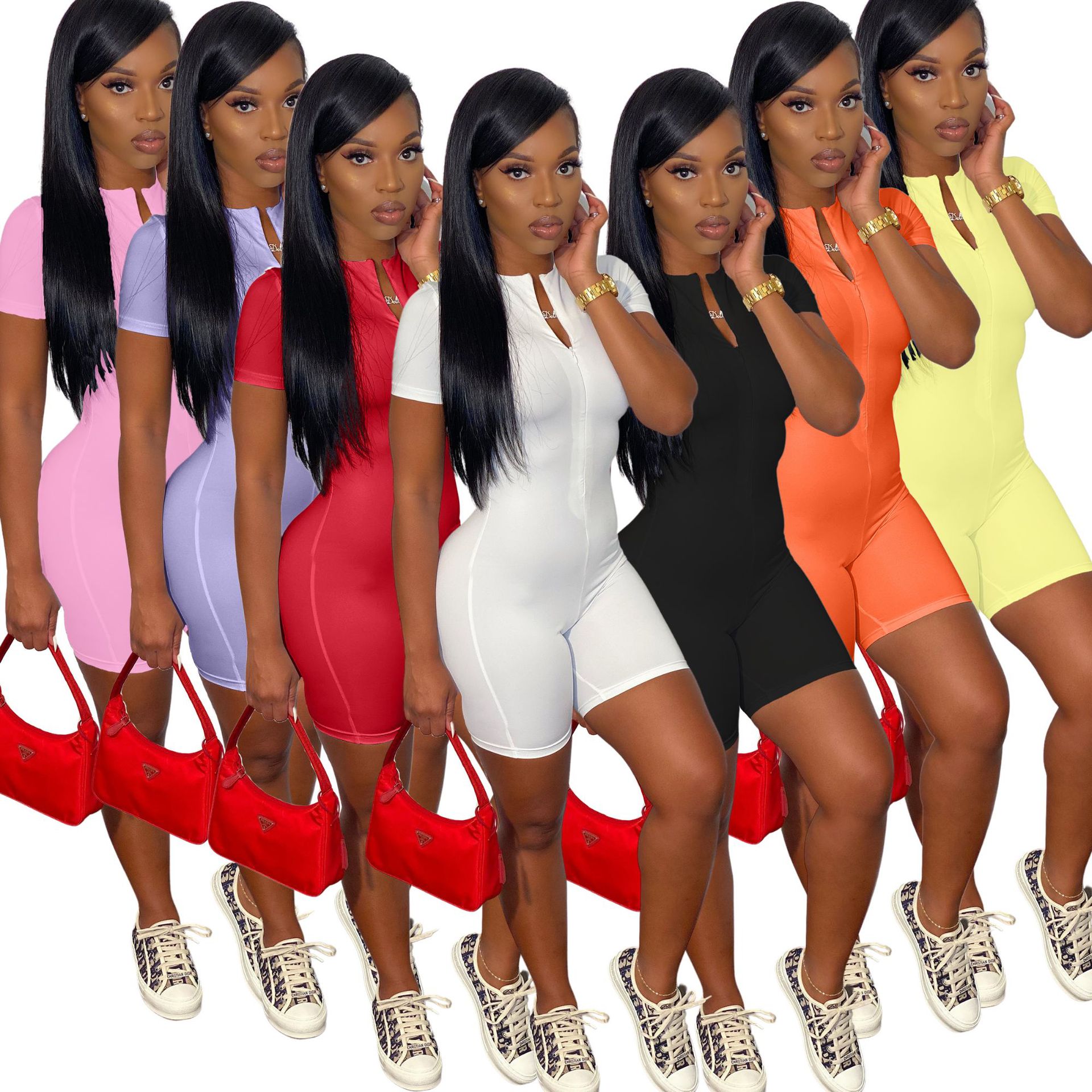 2022 Fashion Zipper V-neck Bodycon Jumpsuits For Women Short Sleeve Skinny Shorts One Piece Romper LL6324, Lavender
2022 Fashion Zipper V-neck Bodycon Jumpsuits For Women Short Sleeve Skinny Shorts One Piece Romper LL6324, Lavender
