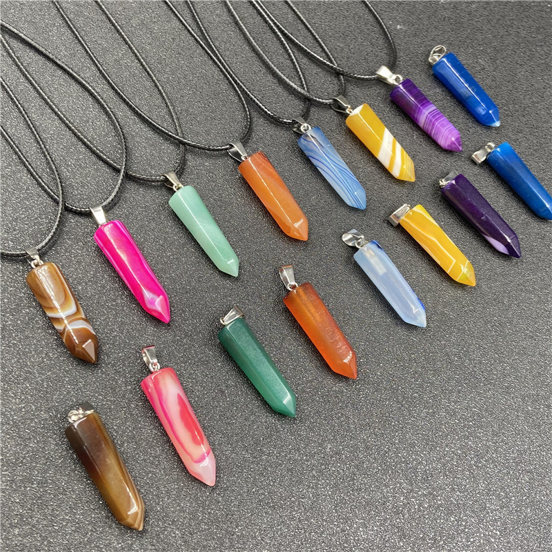 Stripe Agate Necklaces Chakra Reiki Healing Hexagon Prism Crystal Pendant Pendulum Necklace for women jewelry