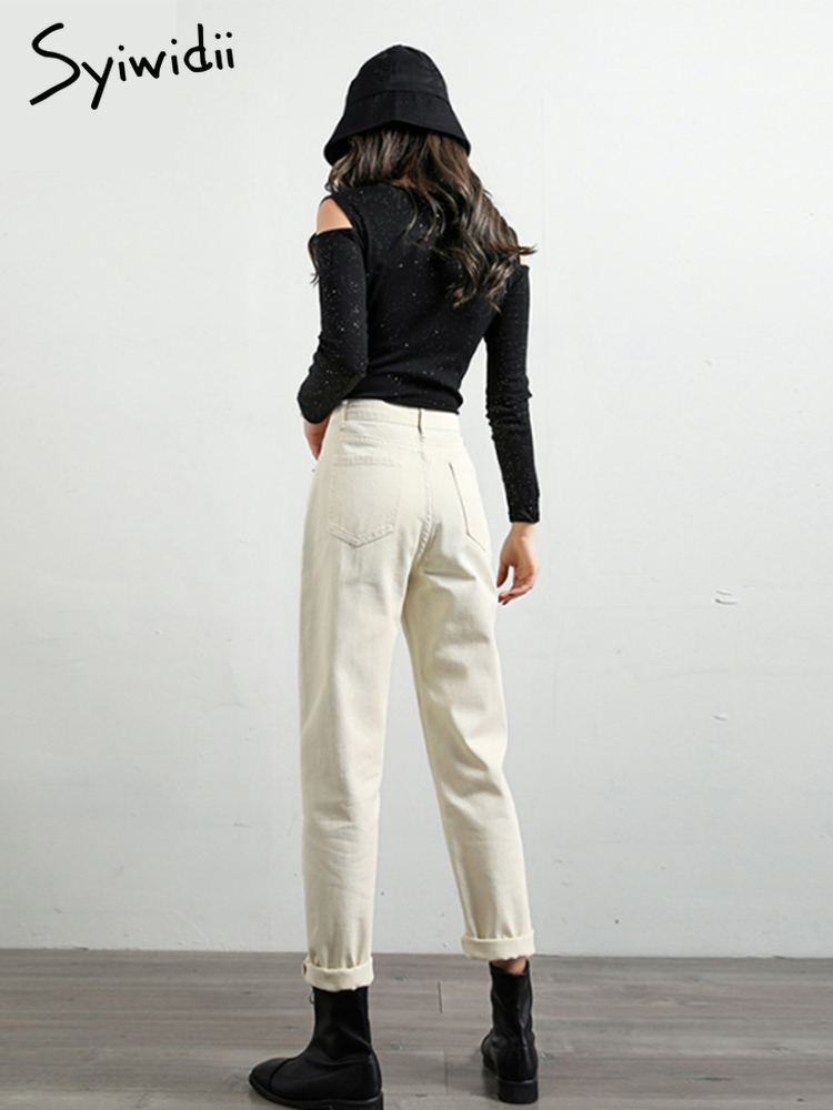 Syiwidii Beige High Waist Mom Jeans Women Korean Jean Boyfriend Jeans for Women Fashion Ladies Casual Denim Pants Jeans Woman 220815
