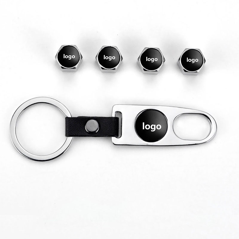 Car Tire Valves Stems Caps Nut Keychain Wrench buckle Car Wheel valve Cover modified Set