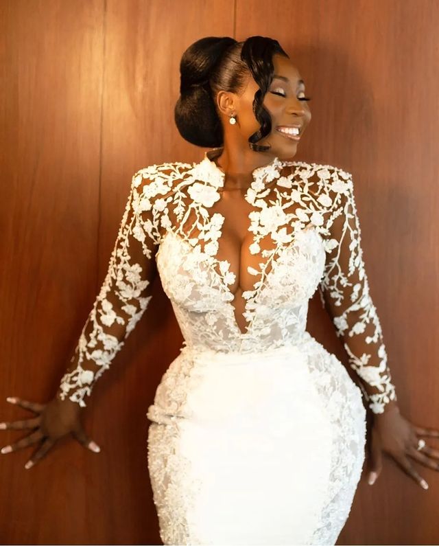 White Lace Stain Aso Ebi Prom Dresses Sheer High Neck Long Sleeve Ankle length Afrian Evening Gown Karakou algerie