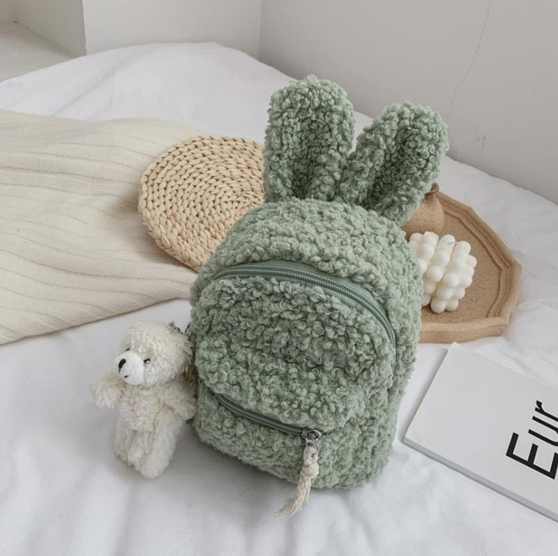 Lovely Kids Toddler Plush Cartoon Backpack Cute Bunny Ear School Bag Winter Warm Fleece Daypack for Boys Girls 220318