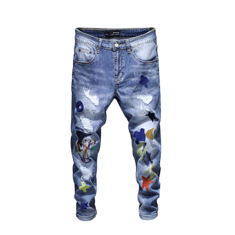 Slim personalized printed elastic fashion jeans men's, T559 
Slim personalized printed elastic fashion jeans men's, T559