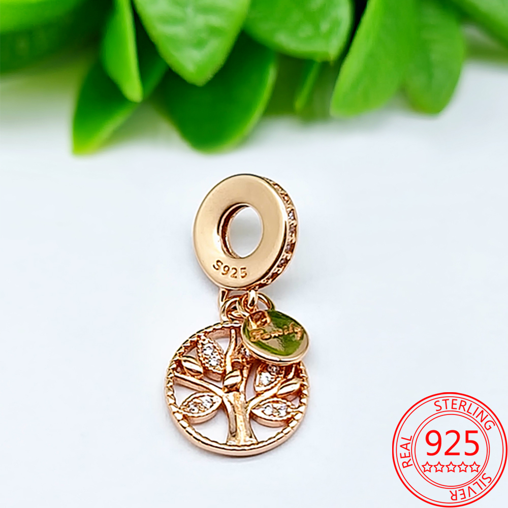 New Popular 925 Sterling Silver Charm Vermiculite Rose Golden Flower Tiger Cross Love Suitable For Jewelry Gifts